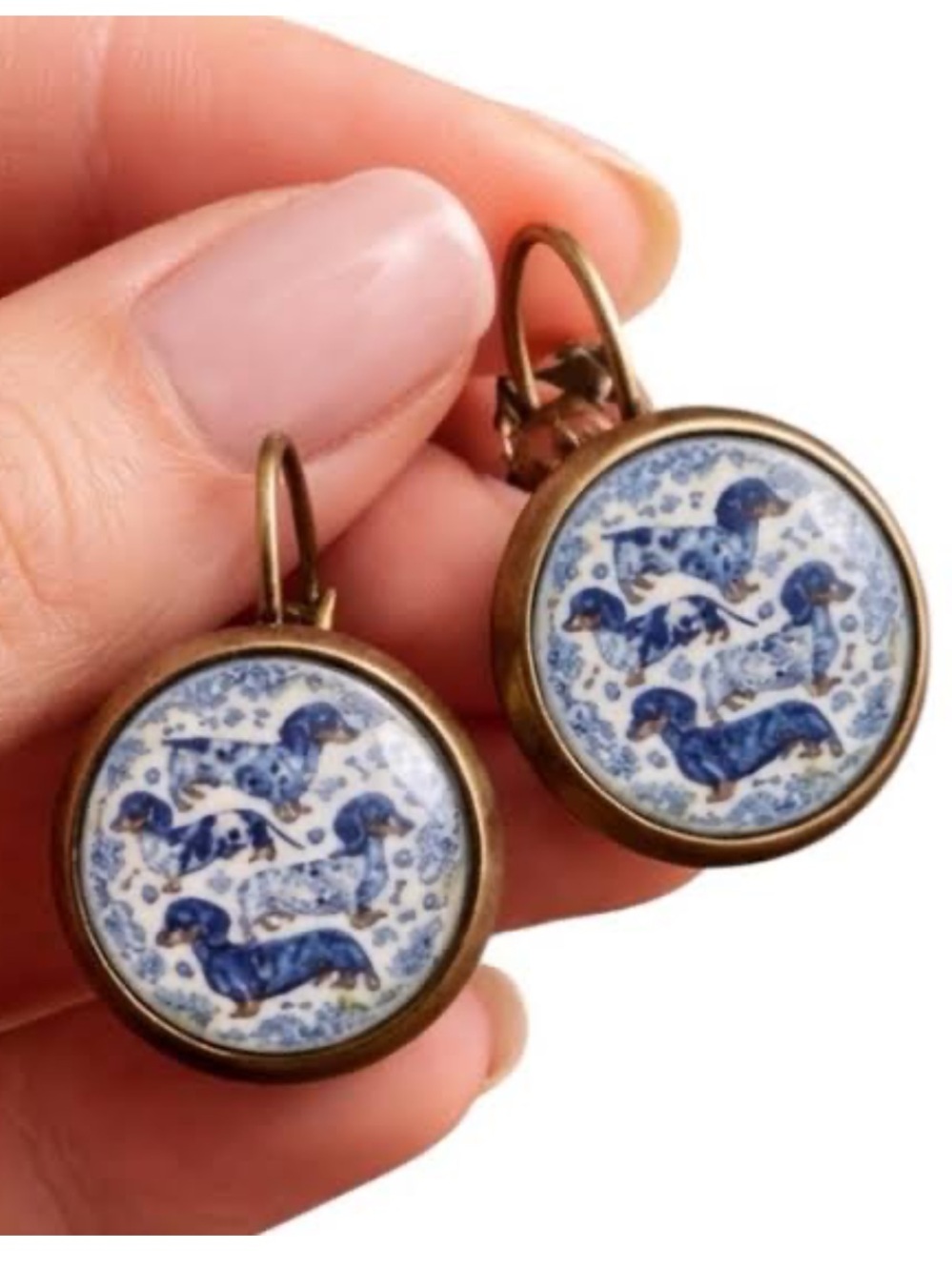 Dainty Dachshund Leverback Earrings | Antique Brass Wiener Dog Doxie Jewelry